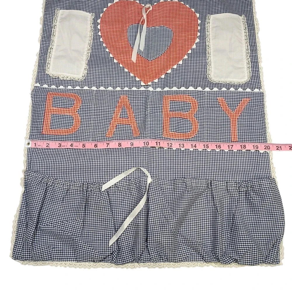 Vintage Handmade Blue & Red Gingham Baby‎ 8 Pocket Wall Organizer Heart 80s